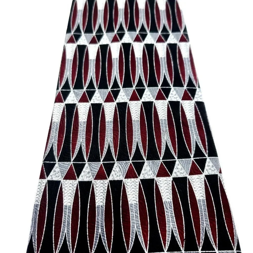 Pierre Cardin Red Gray Silk Tie Woven Short Wide Geometric‎